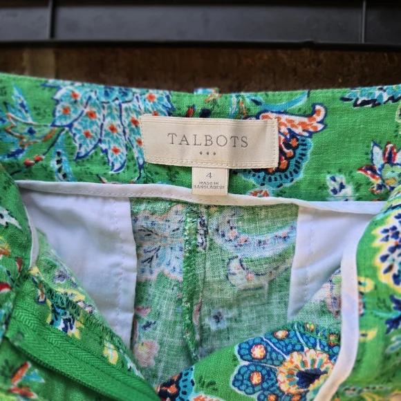 Talbots Green Floral Linen Blend Shorts Women’s Size 4 High Rise Summer - Picture 7 of 10